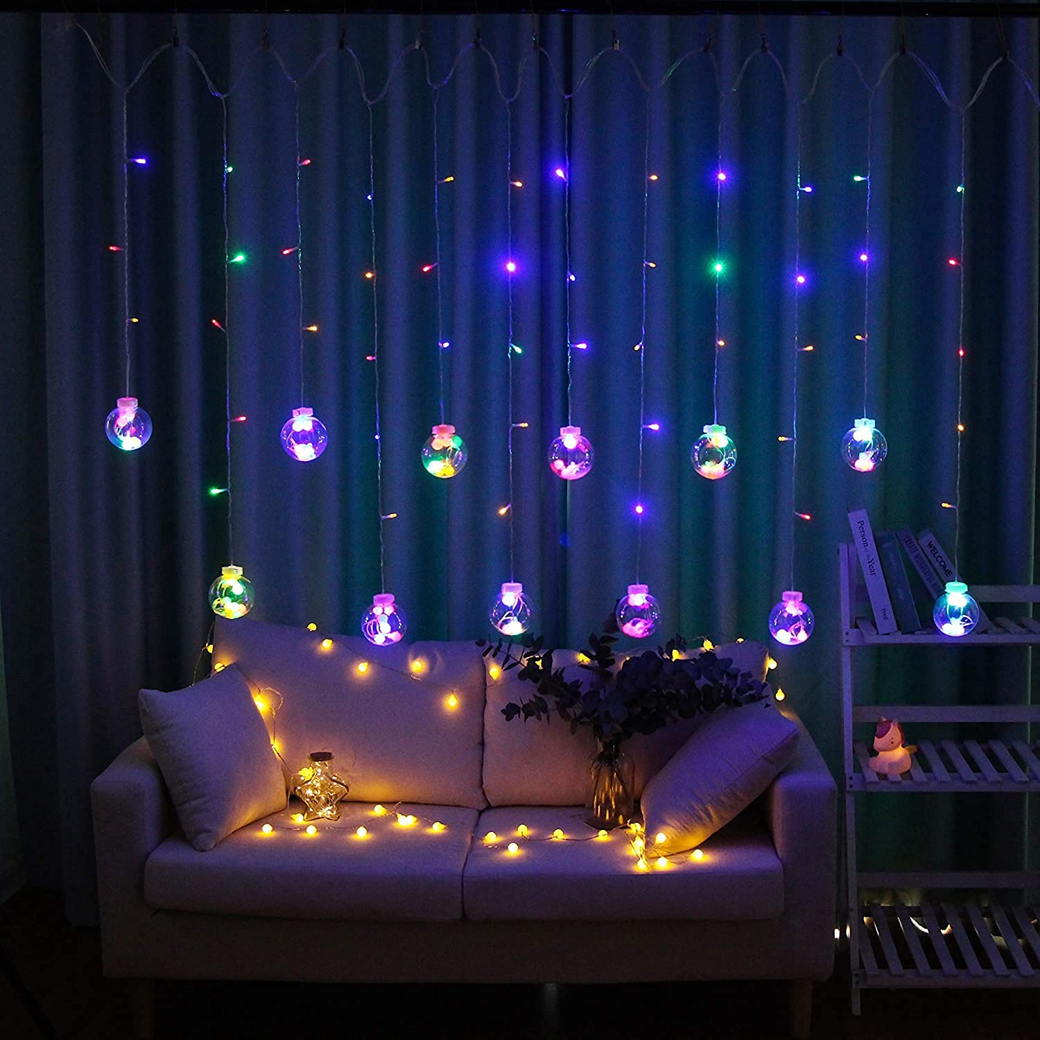 Multi Color Wish Ball Curtains String With 8 Flashing Modes Plug Sourced Led Lights