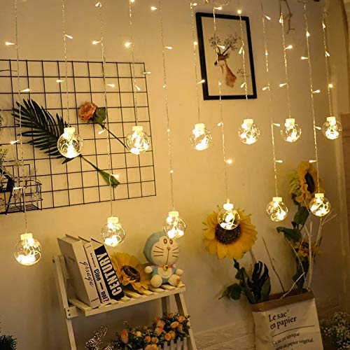Wish Ball Curtains String With 8 Flashing Modes Plug Sourced Led Lights - 3m Length, Warm White Color, Plastic Material, Ideal For Home Decoration