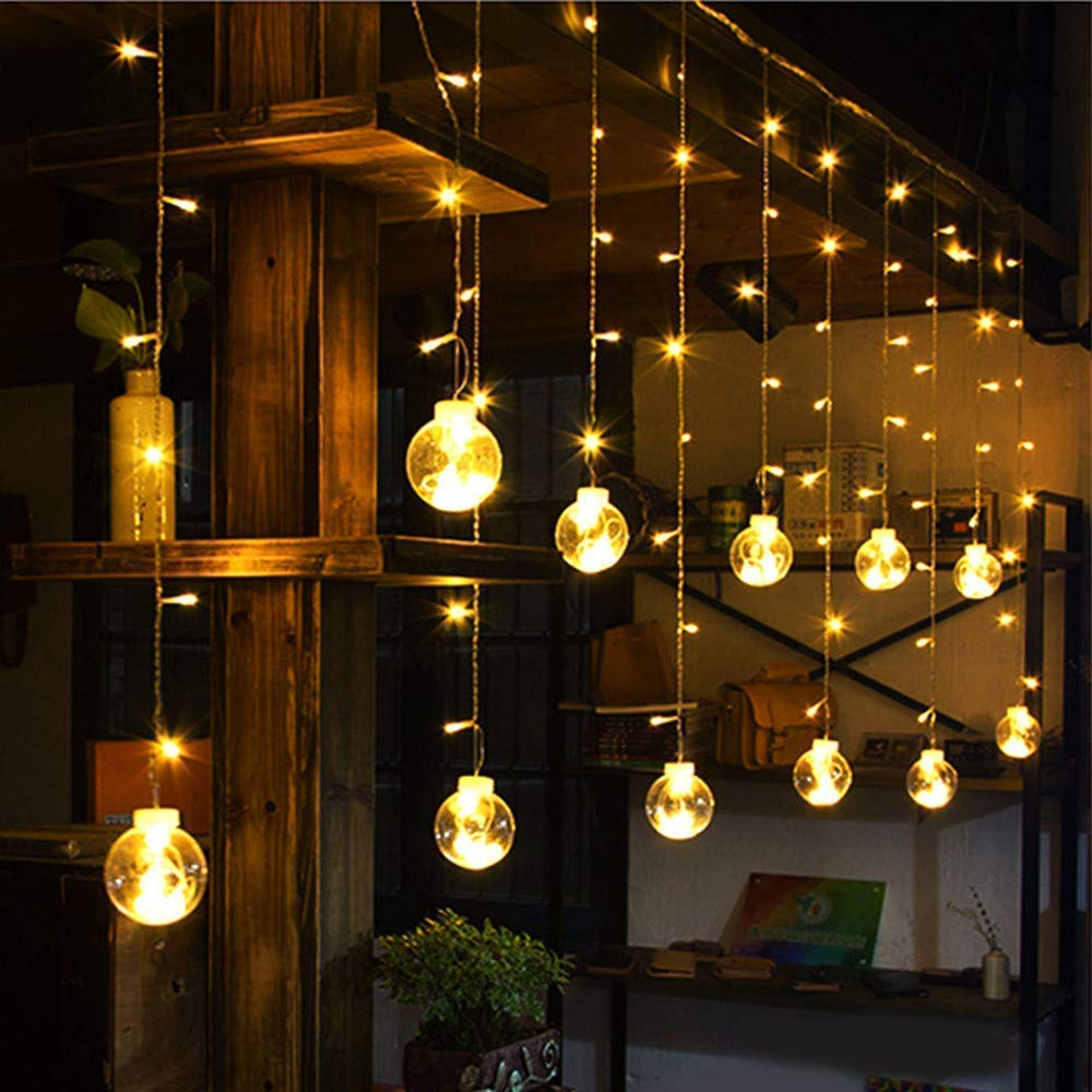 Wish Ball Curtains String With 8 Flashing Modes Plug Sourced Led Lights - 3m Length, Warm White Color, Plastic Material, Ideal For Home Decoration