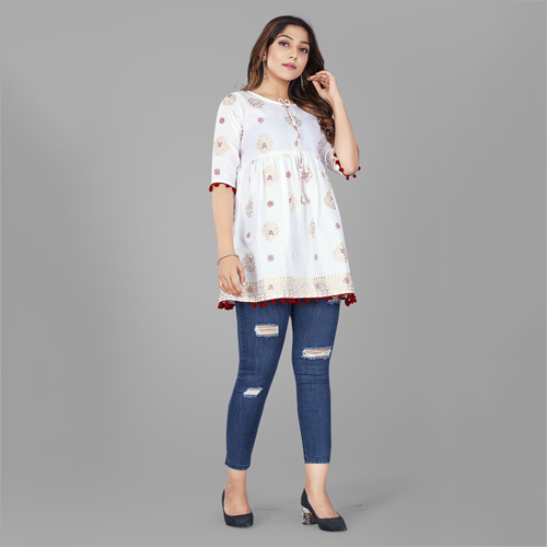 Different Available Ladies Bandhani Cotton Tunic Top