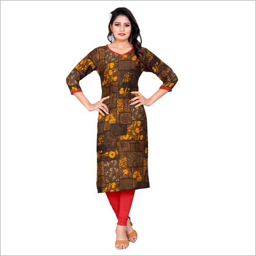 Printed Rayon Kurti - Soft Rayon Fabric, Customized Size, Adorable Cut Shoulder Design | Washable, Fade-Resistant Color, Comfortable for Any Season