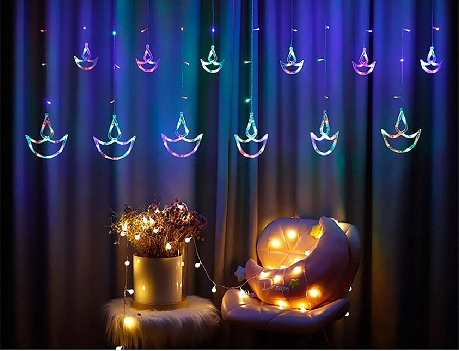 Diwali Curtain String Led Lights With 8 Flashing Modes Decoration Multi Color Light Length: 3  Meter (M)