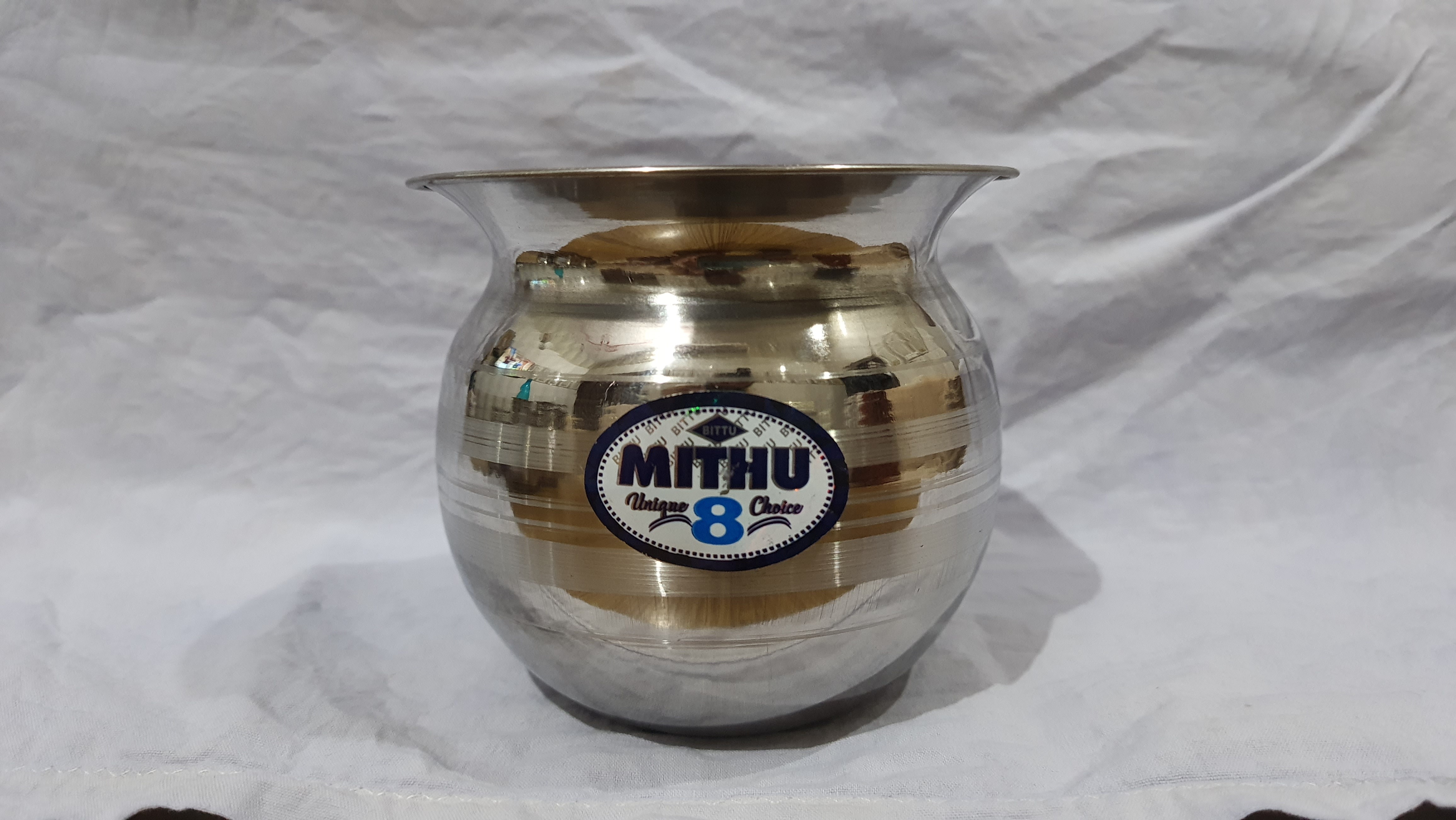 Mithu 8 Inch Lota - Metal, 3.6x3.6x4.1 Cm Dimensions | Easy To Clean, Eco-friendly, Non-toxic, Washable, Water Resistant
