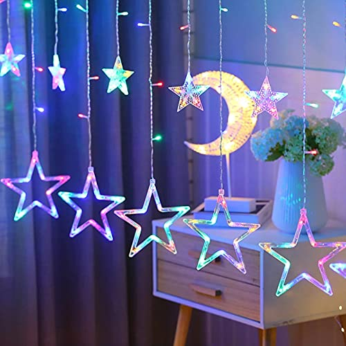 12 Stars Window Curtain With 8 Flashing Modes Led Lights - Plastic, 3m Length, Multi Color | 138 Brightness Leds, Ip44 Waterproof, Connectable Design