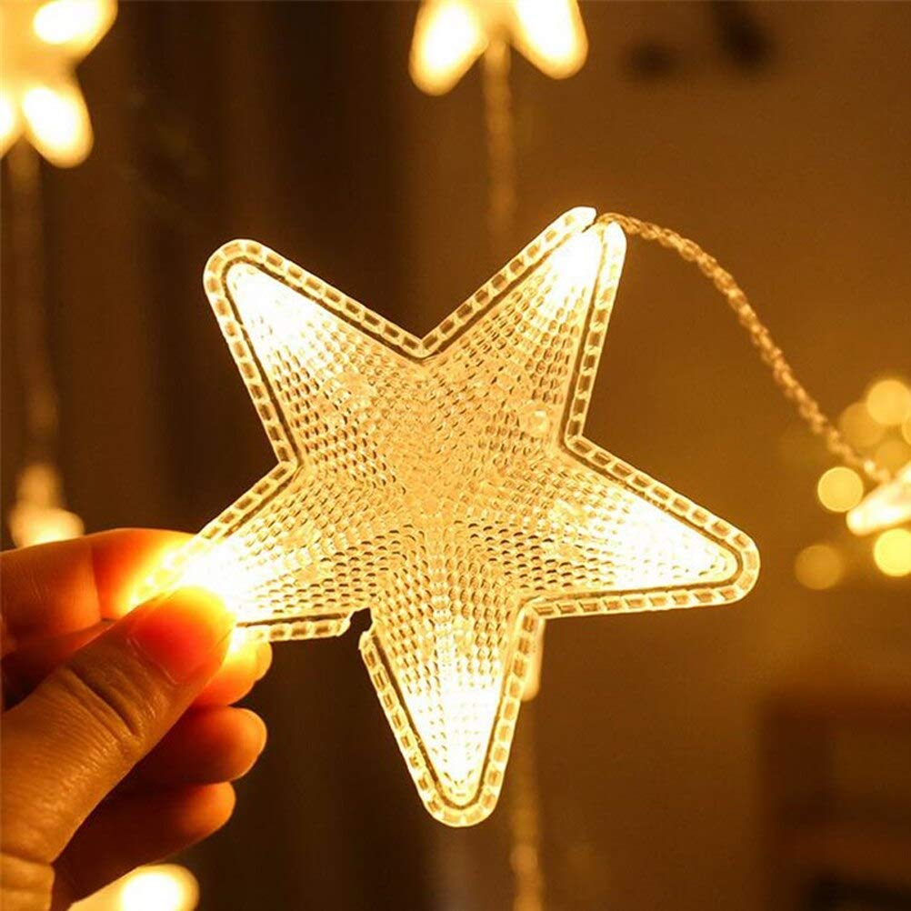 Warm White 16 Stars String Fairy Curtain Lights With 8 Flashing Modes V-shape Decoration Light