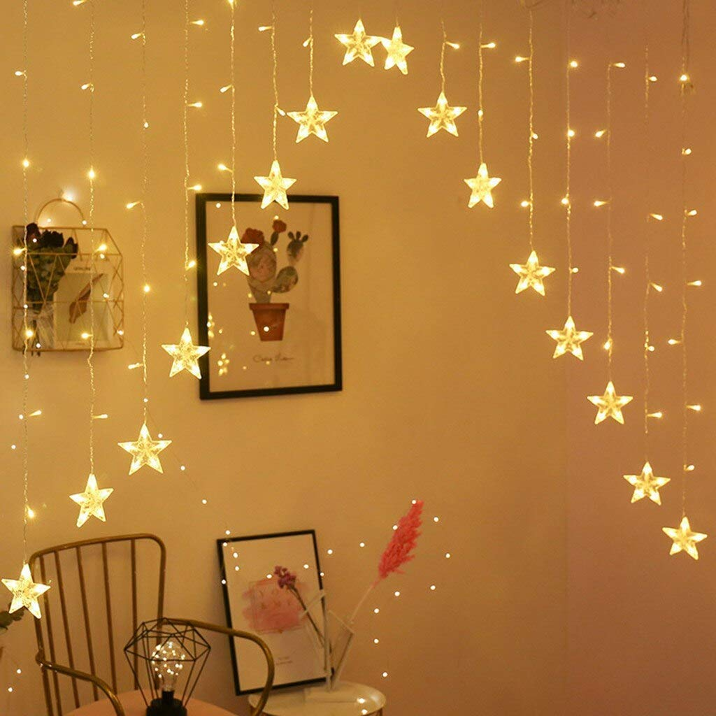 Warm White 16 Stars String Fairy Curtain Lights With 8 Flashing Modes V-shape Decoration Light