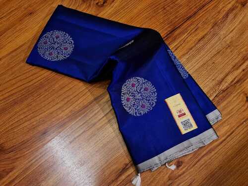 ब्लू प्योर सॉफ्ट सिल्क कांजीवरम हैंडवॉवन सिल्क