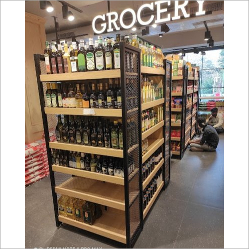 Supermarket Display Fixtures - Wooden, 7 Feet Height, 18mm Thickness | 6 Shelves, Powder Coated Finish, Free Standing Unit