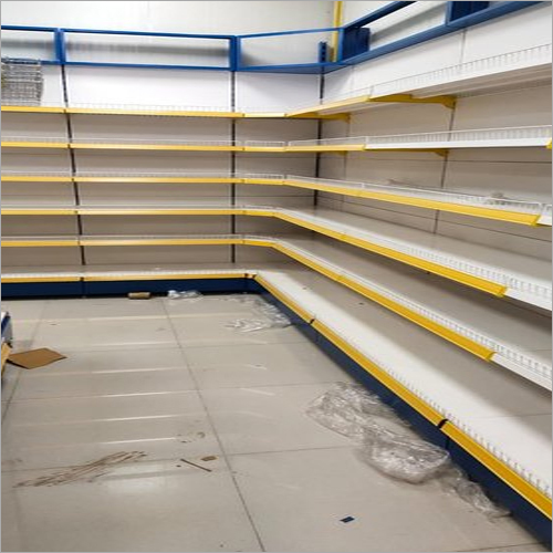 Mild Steel Free Standing Supermarket Display Rack - 8 Feet Height, 6 Shelves, Powder Coated Finish | 100 Kg Weight Tolerance Capacity, Ideal for Showroom Use