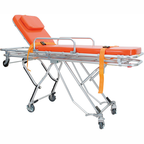 Patient Stretcher Trolley - Aluminum, 2000mm x 600mm x 800mm | 150kg Weight Capacity, 6 Wheels, Folding Mechanism, Headrest & Safety Straps