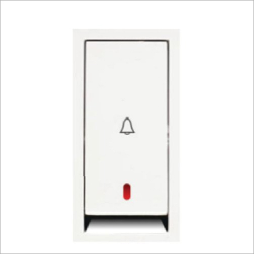 Modular Switches Bell Push With Indicator 6A Flate - Polycarbonate Material, 1M Module Size, White Color | Rated Current 6AMP, Suitable for All Applications