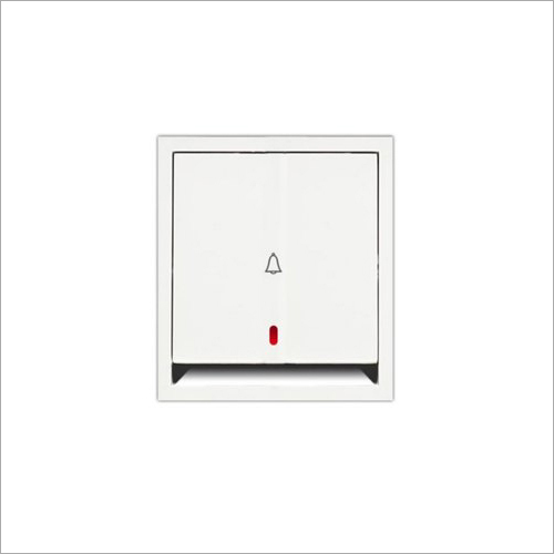 Modular Bell Push Switches with Indicator 2M - Polycarbonate, 2 Module Size, White Color, 6A Current Rating, One Way Circuit Type | Glossy Finish