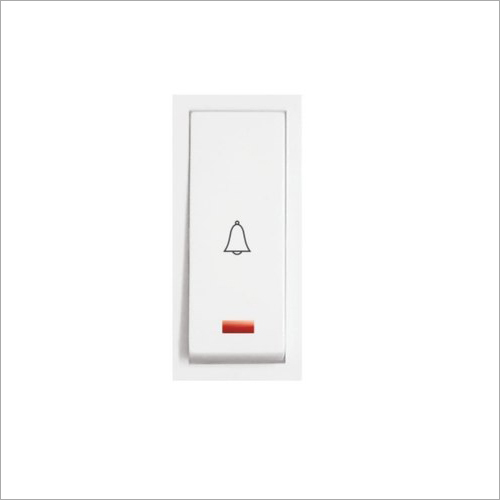 Modular Bell Push Switch With Indicator 6A 1M - Polycarbonate Material, 1 Module Size, White Color | One Way Switch Operation, All Purpose Use