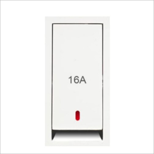 Modular Switch 16A With Indicator Flate - Polycarbonate Material, 1M Module Size, White Color, 1-Way Operation | 1 Module Switch Type
