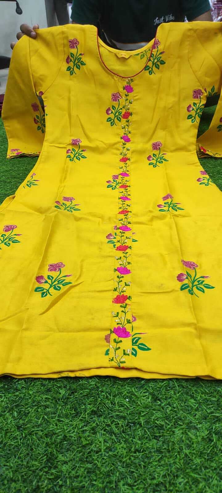 Cotton Slub With Embroidery Work - Sizes S, M, L, Xl, 2xl, Mixed Colors | Breathable, Washable, Casual Ladies' Kurti, Short Sleeve, Custom Logo
