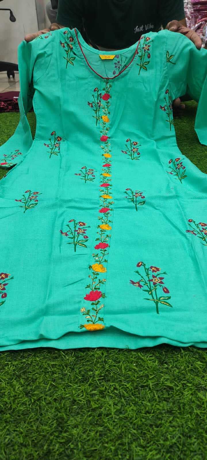 Cotton Slub With Embroidery Work - Sizes S, M, L, Xl, 2xl, Mixed Colors | Breathable, Washable, Casual Ladies' Kurti, Short Sleeve, Custom Logo