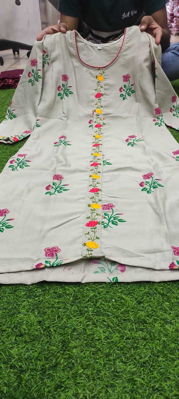 Cotton Slub With Embroidery Work - Sizes S, M, L, Xl, 2xl, Mixed Colors | Breathable, Washable, Casual Ladies' Kurti, Short Sleeve, Custom Logo