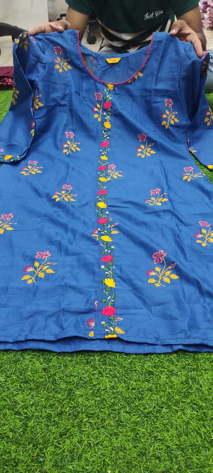 Cotton Slub With Embroidery Work - Sizes S, M, L, Xl, 2xl, Mixed Colors | Breathable, Washable, Casual Ladies' Kurti, Short Sleeve, Custom Logo