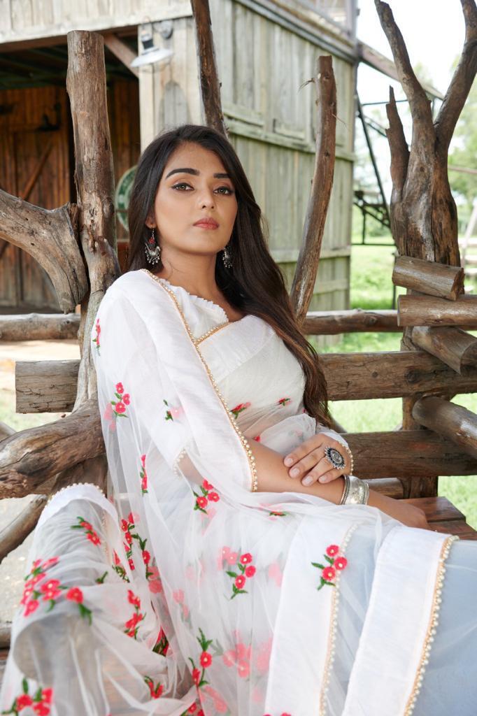 Indian Net 3d Flower Saree