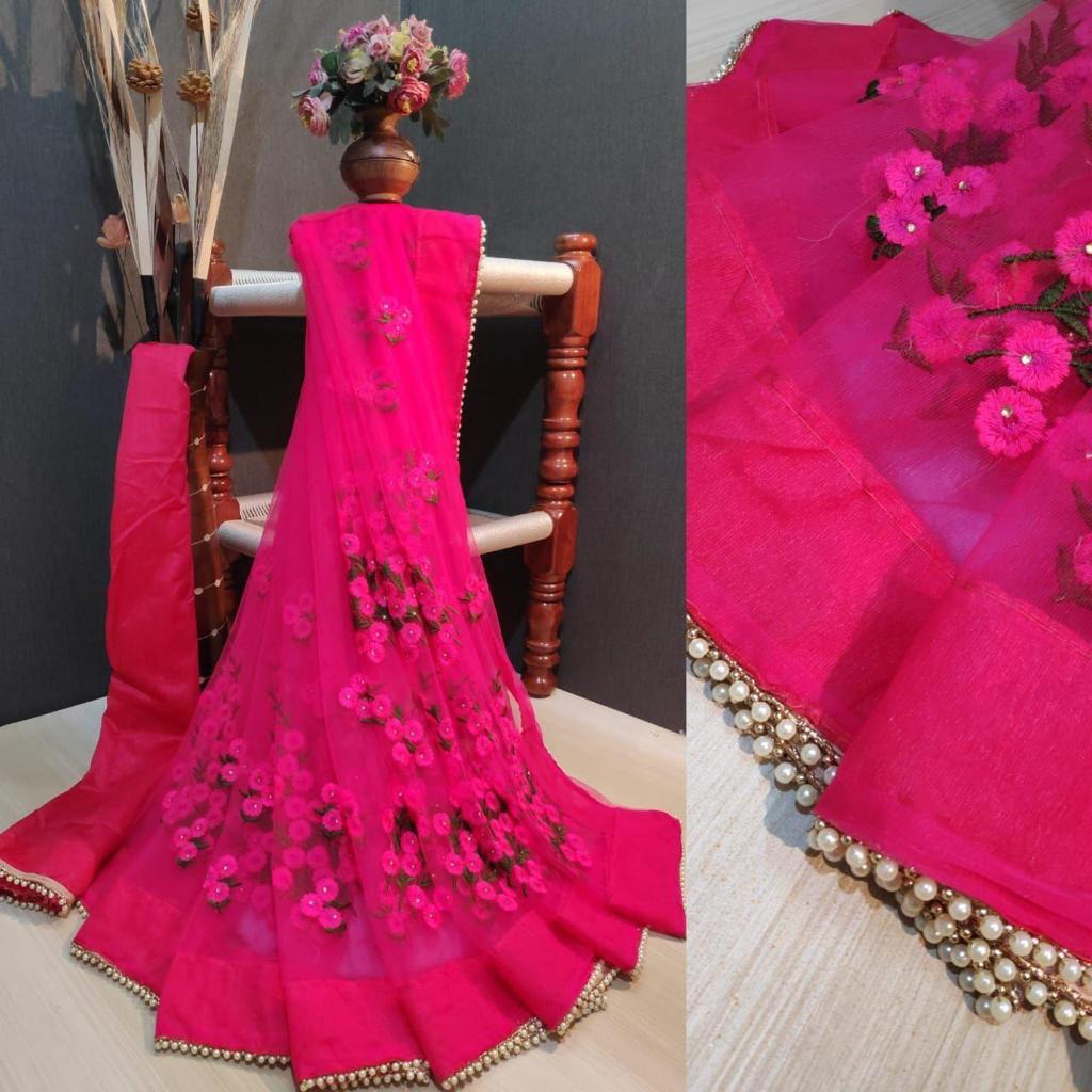 Indian Net 3d Flower Saree