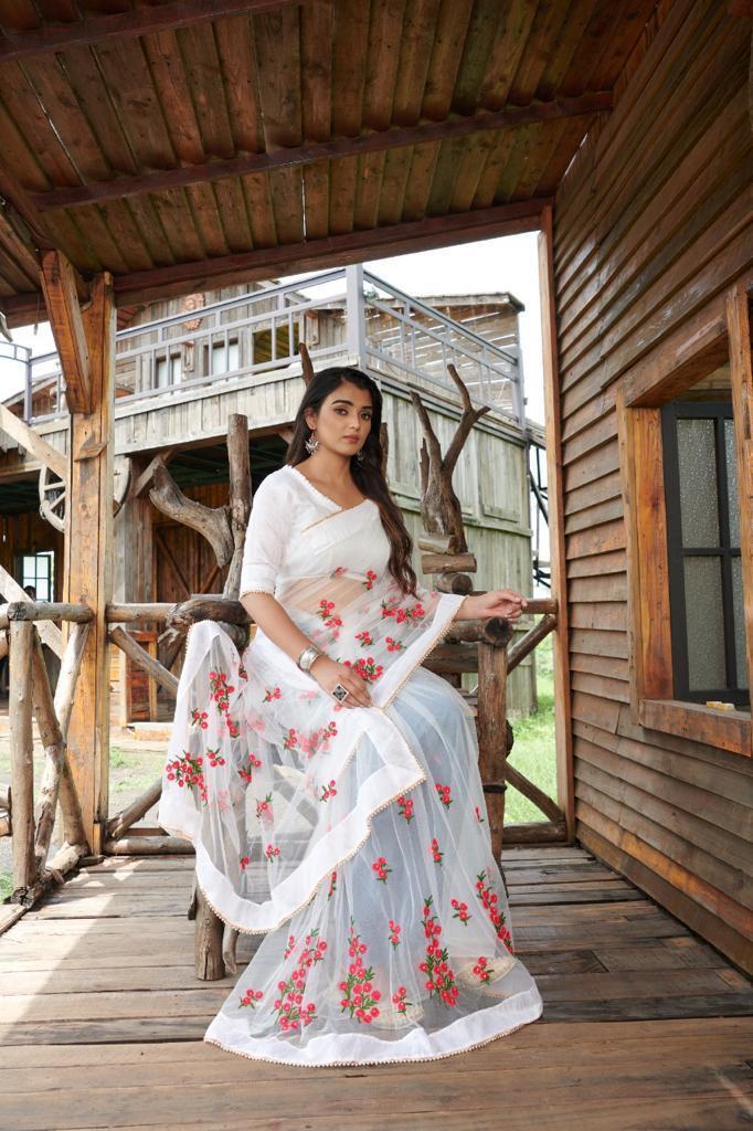 Indian Net 3d Flower Saree