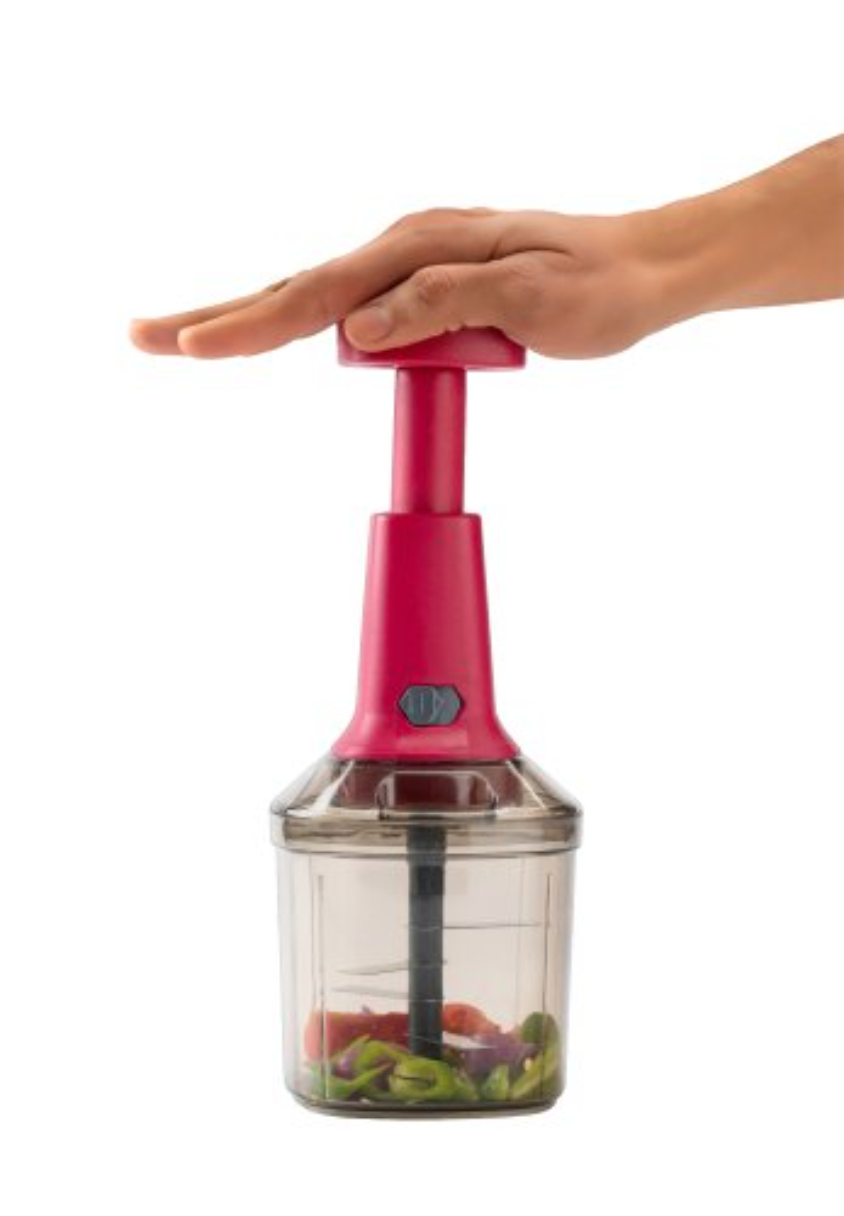 Abs Hand Push Chopper - Plastic, Stainless Steel Blades | Red, 1000ml Capacity, Ideal For Quick Chopping Of Onions, Garlic, Celery, And Carrots