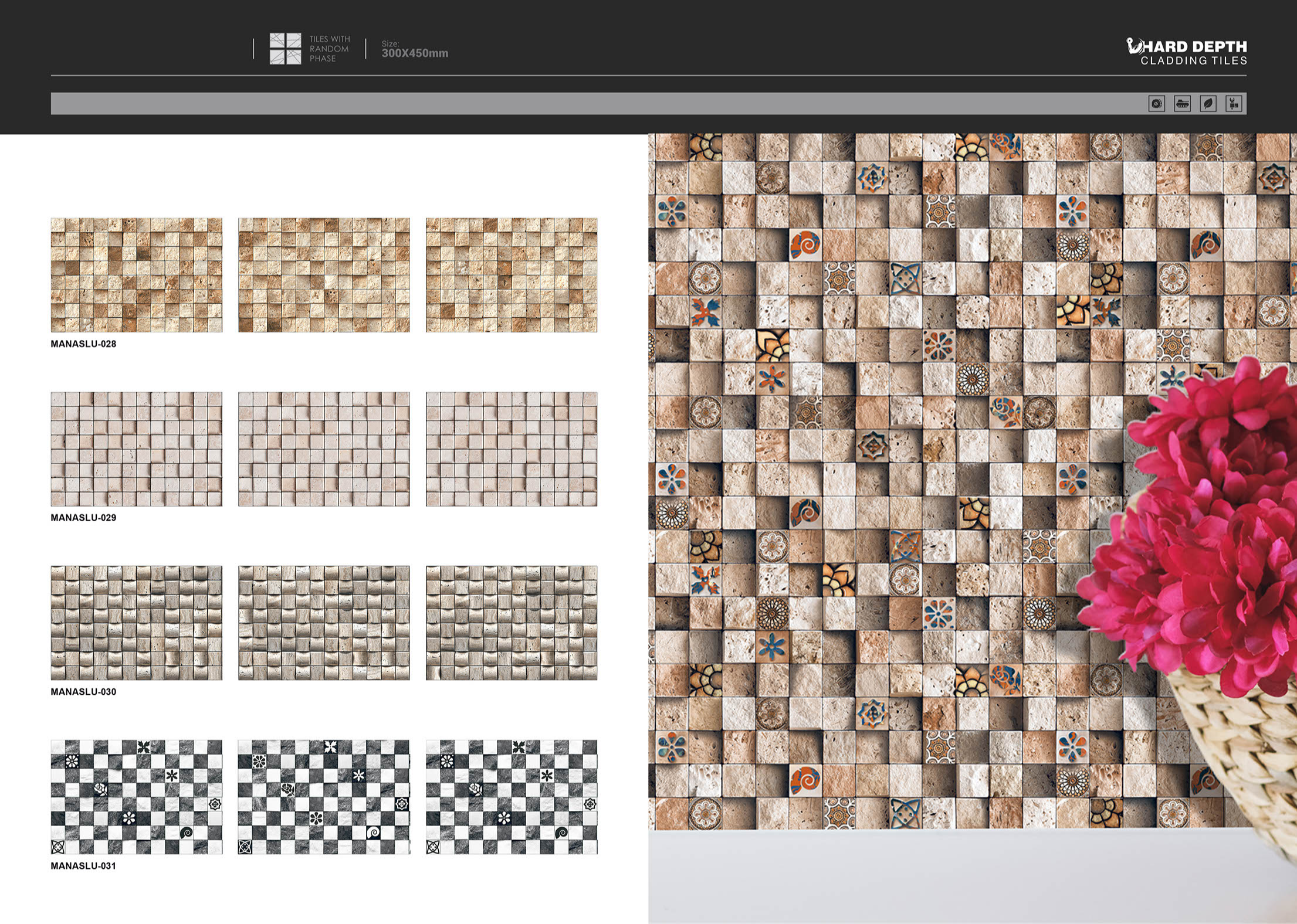 High Depth Elevation Wall Tiles - Ceramic, 300x450mm, Any Color, 10mm Thickness | Antibacterial, Acid-resistant, Grooved Surface