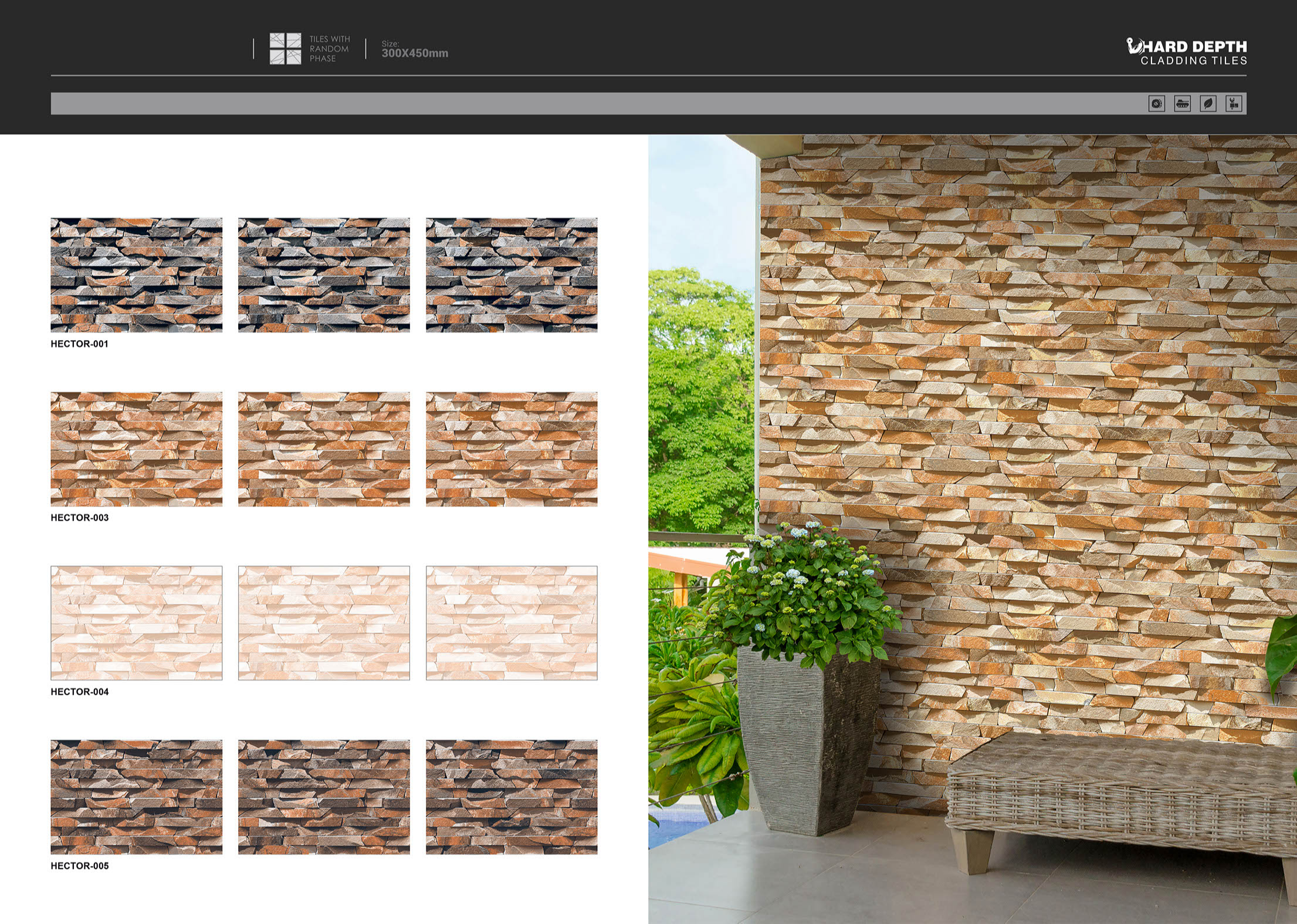 High Depth Elevation Wall Tiles - Ceramic, 300x450mm, Any Color, 10mm Thickness | Antibacterial, Acid-resistant, Grooved Surface