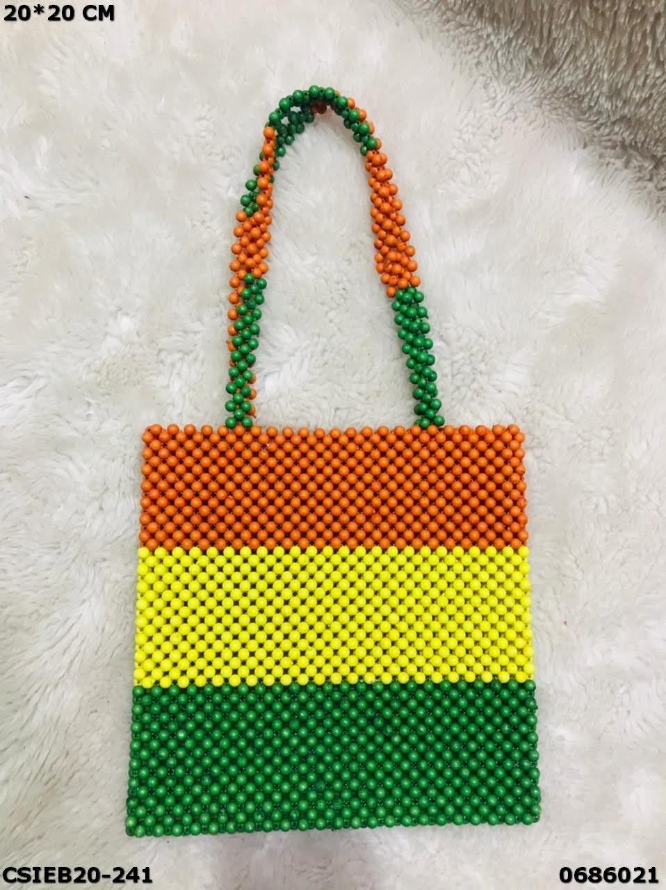 Designer Handmade Beaded Bag - 29x22cm , Multi Color With Opulent Layered Bead Work For Women, Elegant Handle Style For Classy Look