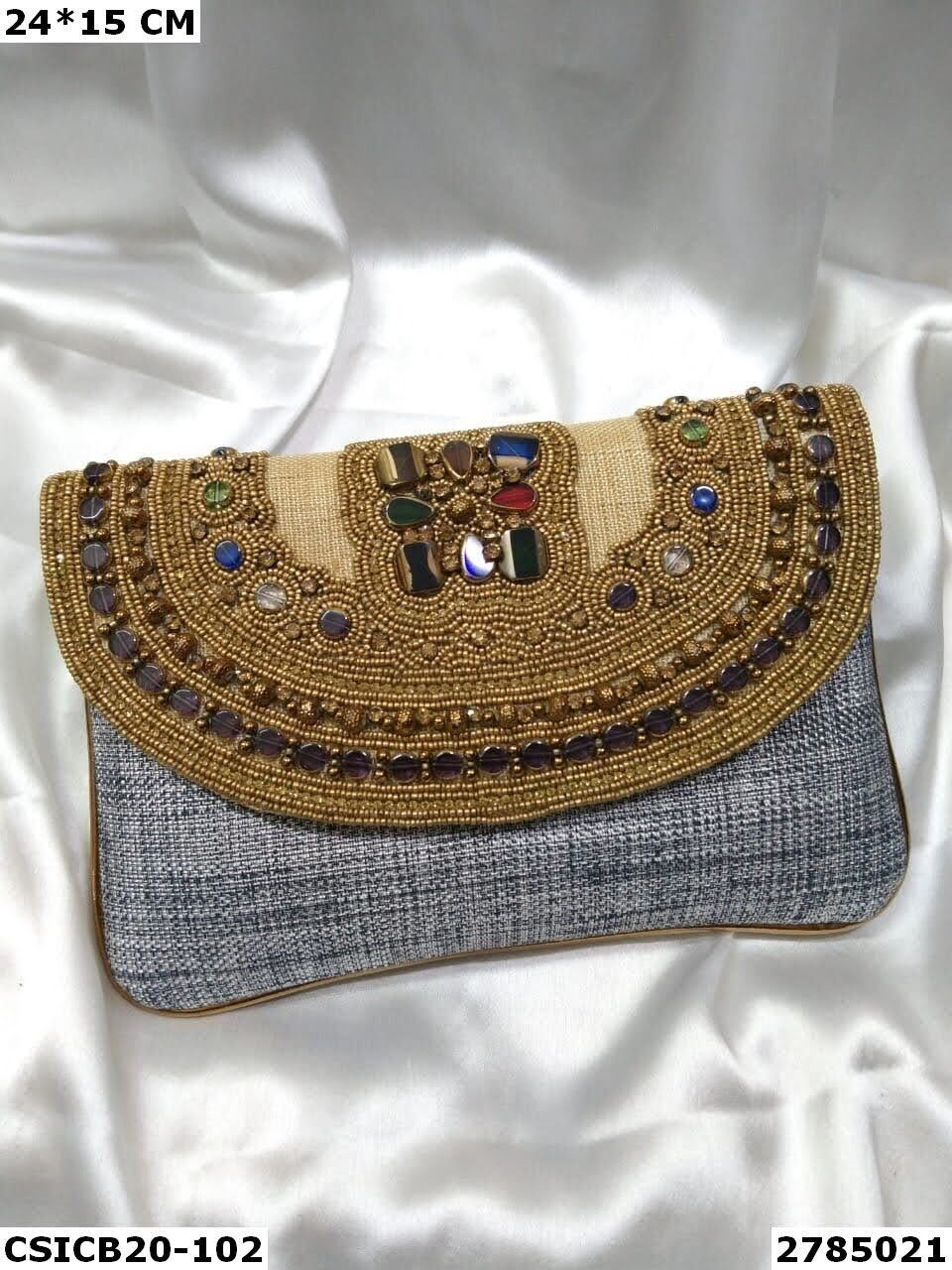 Stylish Designer Evening Clutch Bag - Handcrafted Fabric, 15.5x24cm, Multi-color | Royal Look, Perfect For Special Occasions, Parties & Festive Season