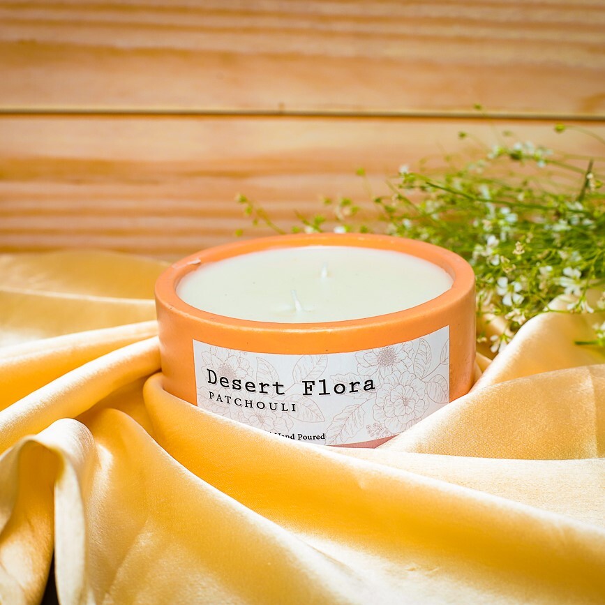 Flat Ceramic Candle - 7x7 Cm, Orange | Ceramic Jar, Velvety Blooms, Sweet Perfume, Aromatherapy, Gift-giving, 30-40 Hours Burn Time