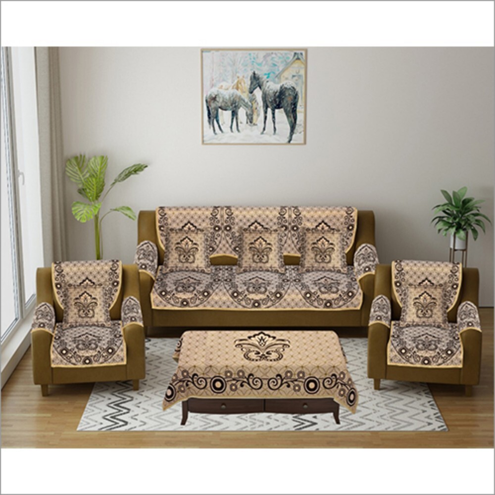 100% कॉटन 5 सीटर सोफा कवर और टेबल कवर
