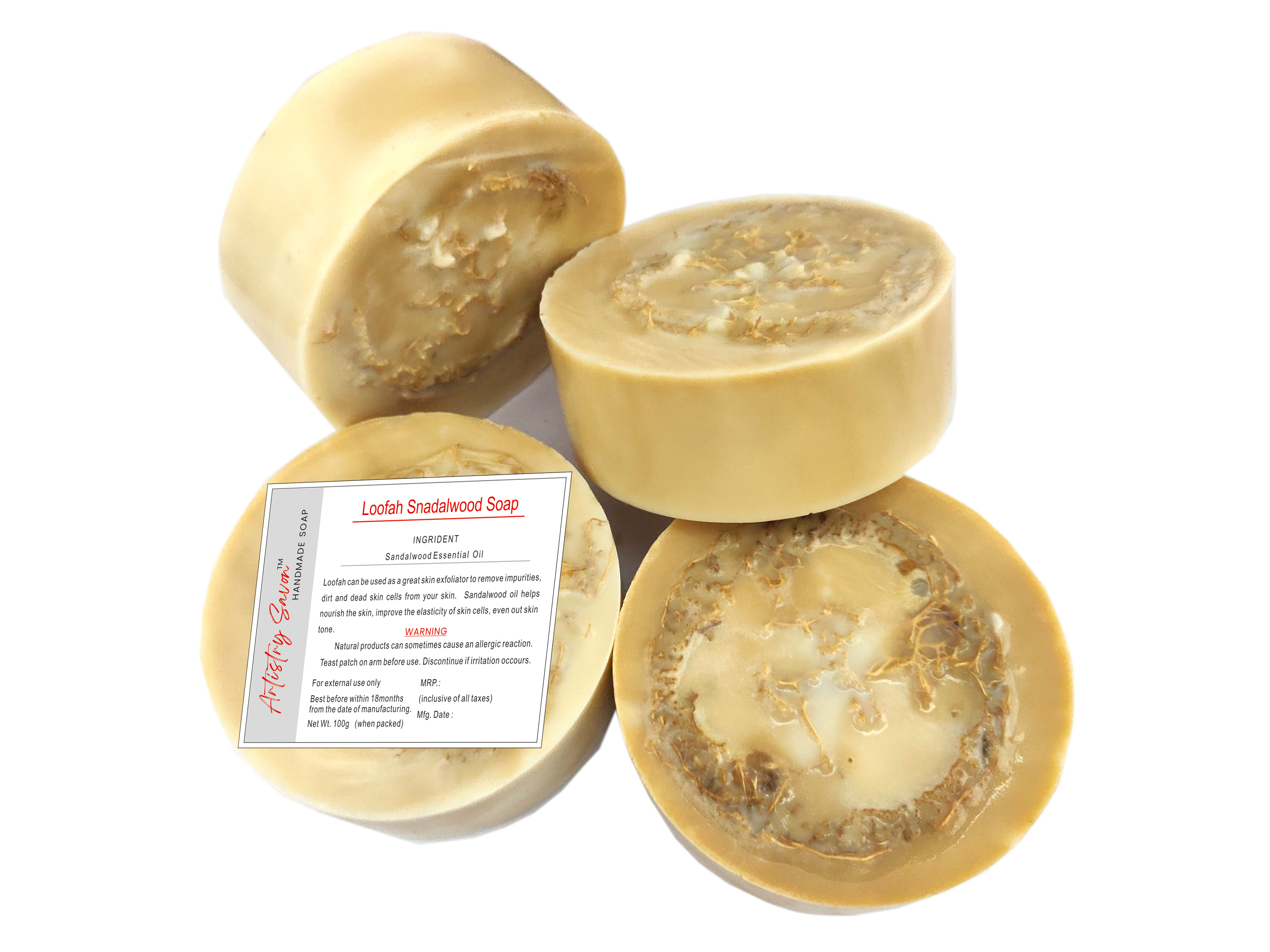 Loofah Sandalwood Soap - 100grm High Foam Bath Soap , Brown Exfoliating Bar With Milk And Nourishing Sandalwood Oil