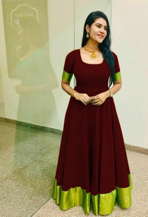 Ladies Gown - Taffeta Silk, Sizes M, L, Xl, 2xl | All Season Wear, Breathable, Washable, Short Sleeves, Elegant Lace Decoration