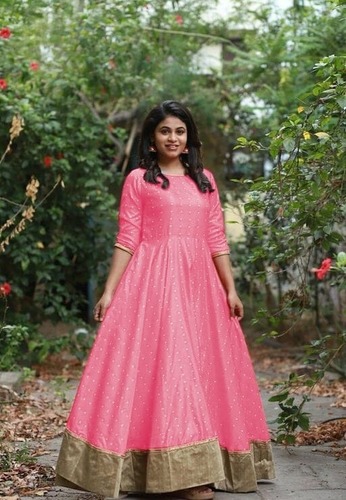 SILK GOWN - Taffeta Silk, Length 53-54 Inches, Sizes M, L, XL, 2XL | Features Appliqued Decoration, Short Sleeves, Breathable & Washable