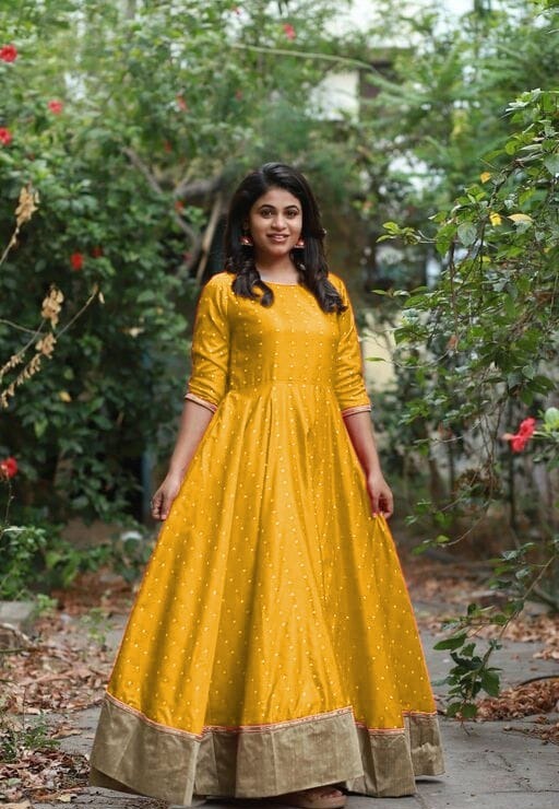 Silk Gown - Taffeta Silk, Length 53-54 Inches, Sizes M, L, Xl, 2xl | Features Appliqued Decoration, Short Sleeves, Breathable & Washable