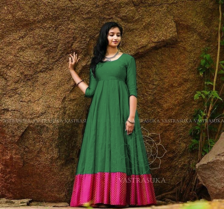 Evening Gown - Taffeta Silk, Heavy Gown Kurti, Size M L Xl 2xl, Length 53-54 Inches, Short Sleeves, Appliqued Lace Design, Breathable & Washable