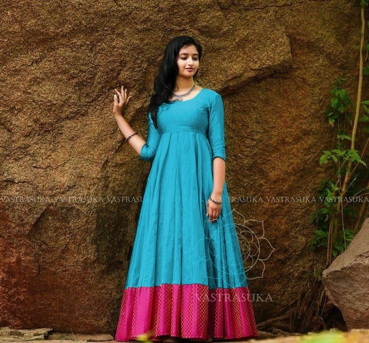 Evening Gown - Taffeta Silk, Heavy Gown Kurti, Size M L Xl 2xl, Length 53-54 Inches, Short Sleeves, Appliqued Lace Design, Breathable & Washable
