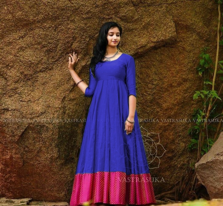 Evening Gown - Taffeta Silk, Heavy Gown Kurti, Size M L Xl 2xl, Length 53-54 Inches, Short Sleeves, Appliqued Lace Design, Breathable & Washable
