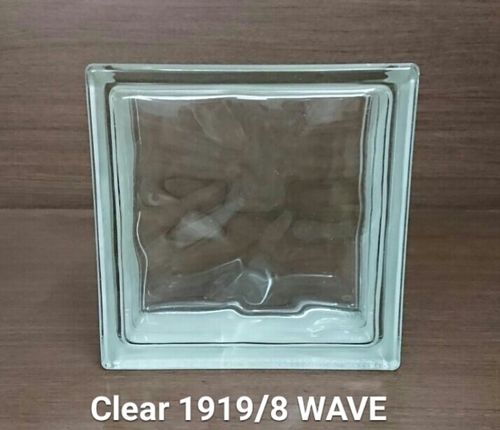 Clear Wave Glass Block - Glass, 190x190x80 mm, Clear Transparent | Hollow Structure, Wave Pattern, Suitable for Walls and Partitions