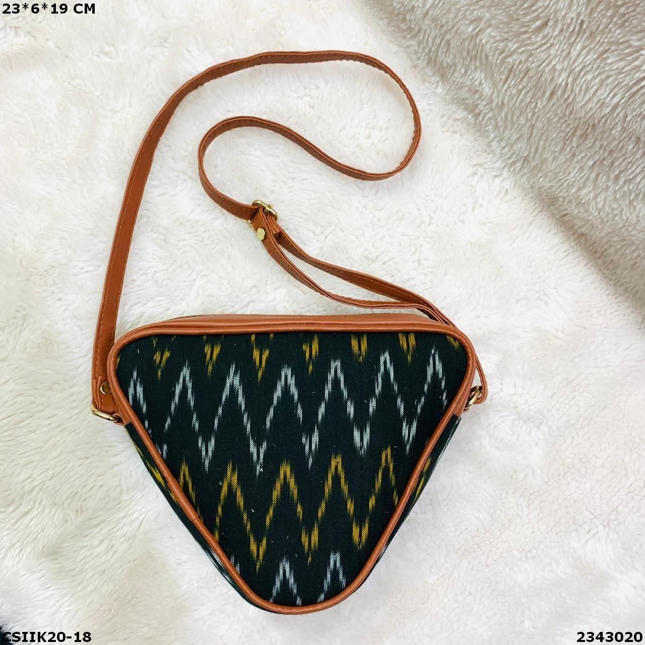 Stylish Ikkat Trigal Sling Bag - Cotton Fabric 23x6x19cm | Multi-color Printed Design Perfect For Women