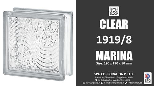 Clear Marina Glass Block - Toughened Glass, 190x190x80 mm | Transparent Design, Dynamic Light Effects, Versatile for Walls and Partitions