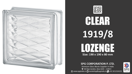 Clear Lozenge Glass Block - 190x190x80 mm, Clear Transparent Glass | Hollow Structure, Suitable for Walls, Roofs, Showers, Dynamic Light Effects