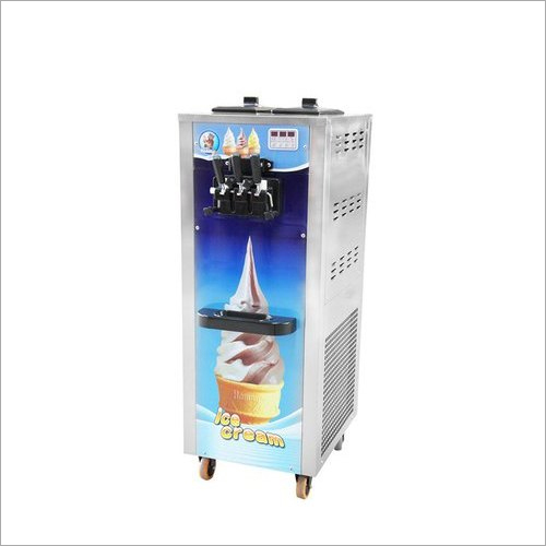 Stainless Steel Soft Serve Ice Cream Making Machine - Semi-Automatic, 220-240 Volt, White Color | 1-Year Warranty, Compact Design for Small Workspaces