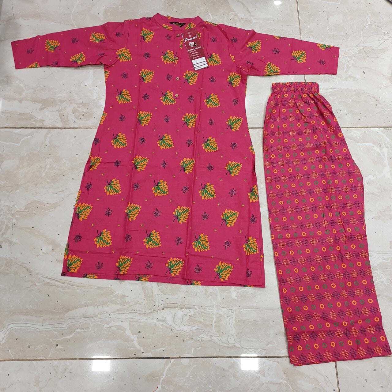 Kurti Palazzo Set - Cotton, Available In Sizes M, L, Xl, Xxl | Printed, 3-4th Sleeve Style, Anti-wrinkle, Beaded Decoration, Versatile For All Seasons