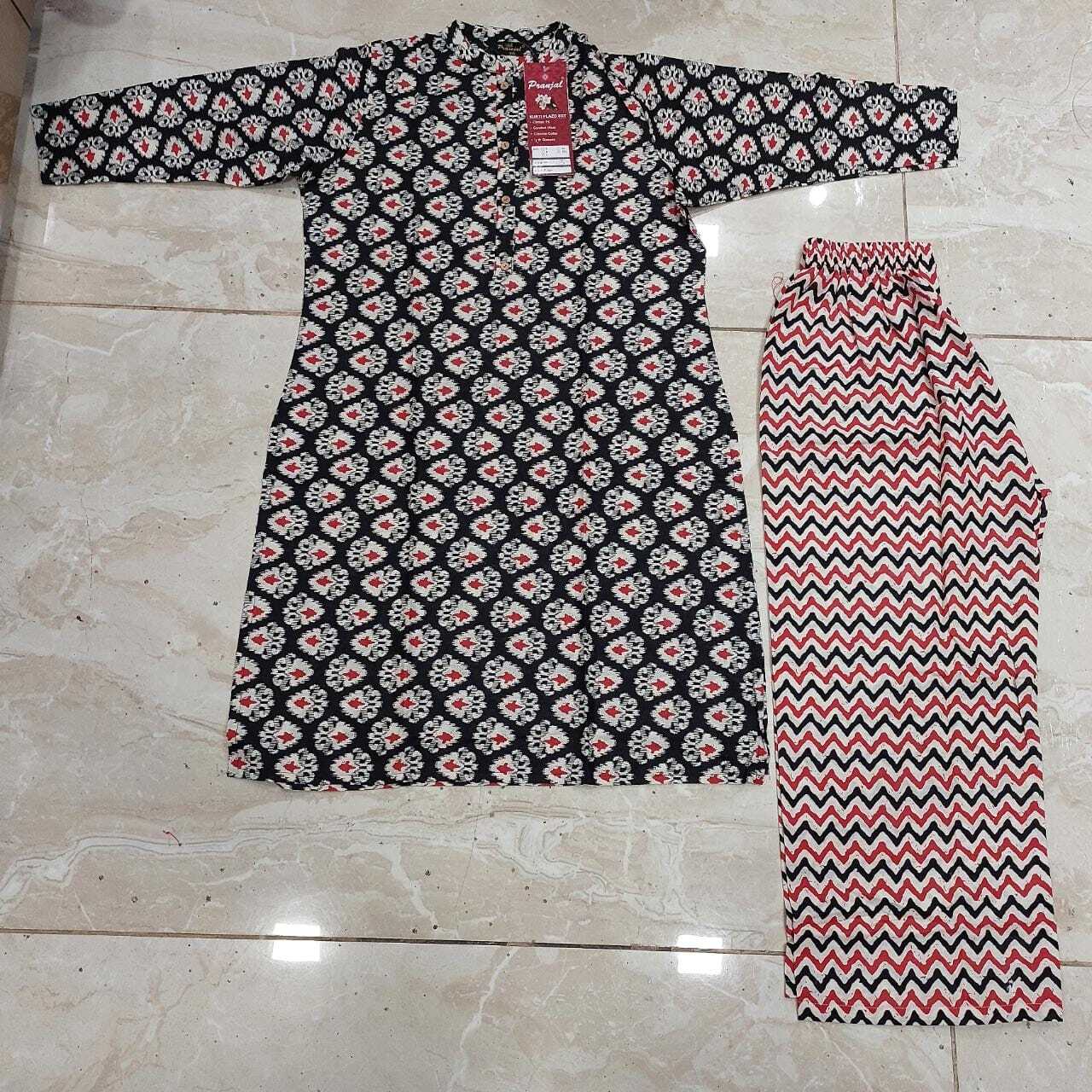 Kurti Palazzo Set - Cotton, Available In Sizes M, L, Xl, Xxl | Printed, 3-4th Sleeve Style, Anti-wrinkle, Beaded Decoration, Versatile For All Seasons