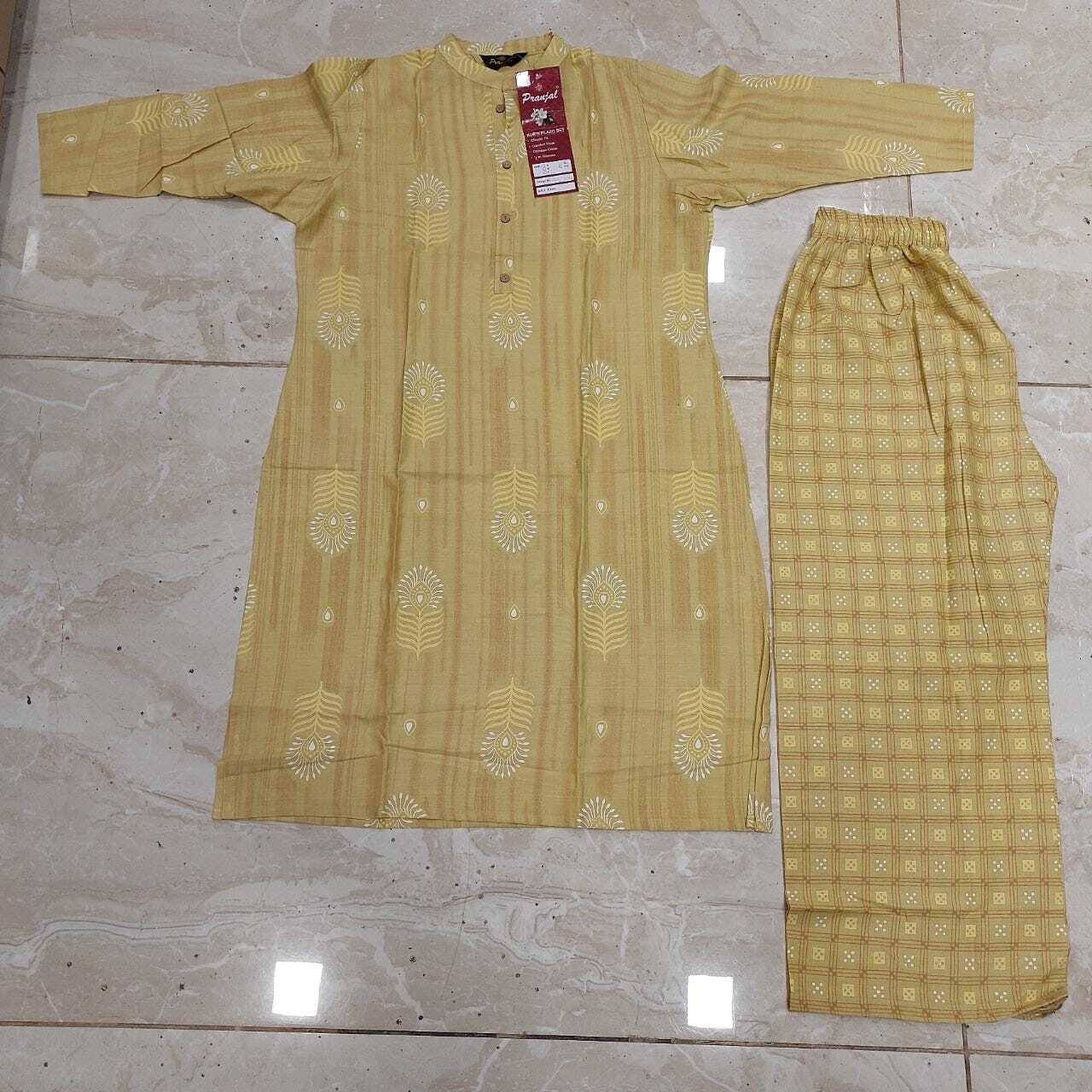 Kurti Palazzo Set - Cotton, Available In Sizes M, L, Xl, Xxl | Printed, 3-4th Sleeve Style, Anti-wrinkle, Beaded Decoration, Versatile For All Seasons