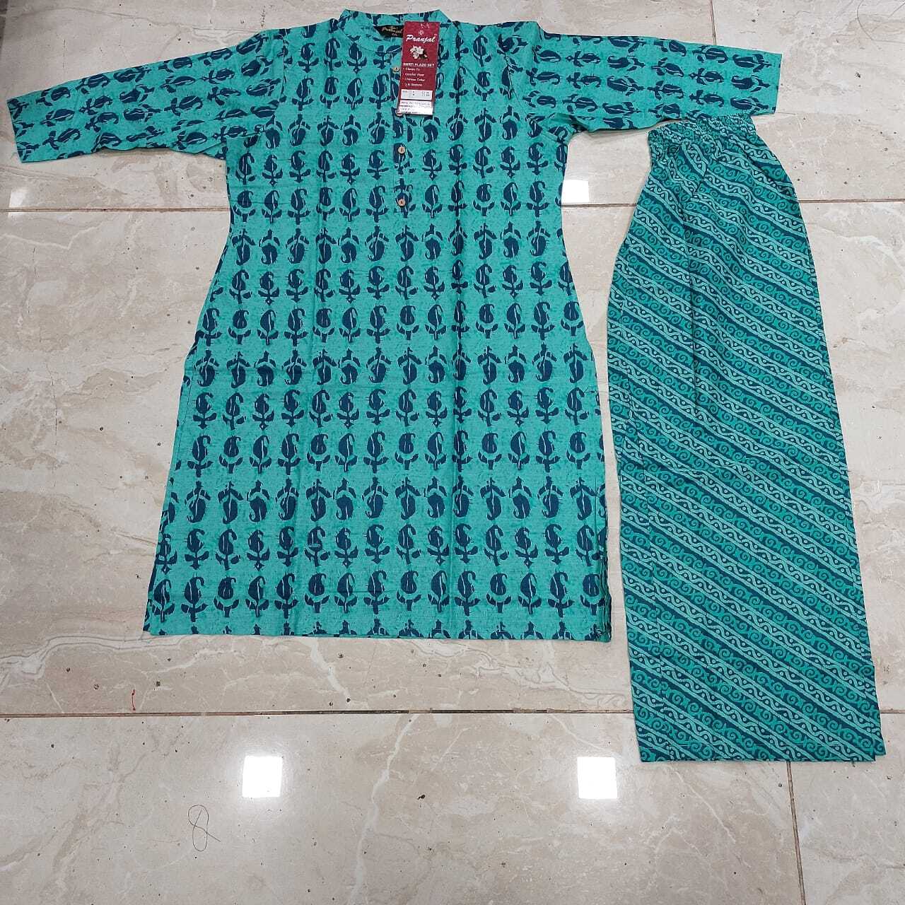 Kurti Palazzo Set - Cotton, Available In Sizes M, L, Xl, Xxl | Printed, 3-4th Sleeve Style, Anti-wrinkle, Beaded Decoration, Versatile For All Seasons