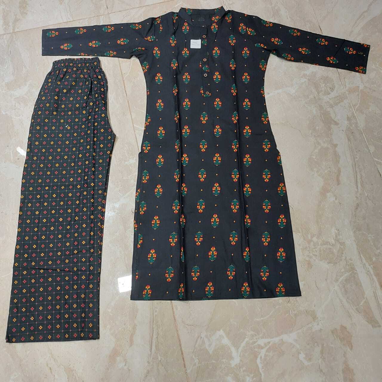 Kurti Palazzo Set - Cotton, Available In Sizes M, L, Xl, Xxl | Printed, 3-4th Sleeve Style, Anti-wrinkle, Beaded Decoration, Versatile For All Seasons
