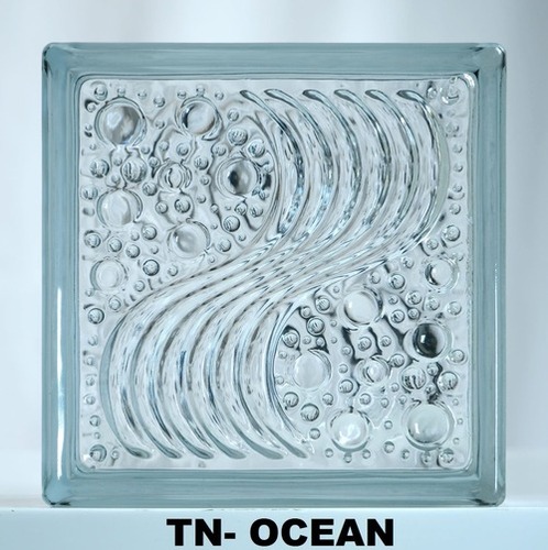 Clear Ocean Glass Block - Glass, 190x190 mm, Clear Transparent, 80 mm Thickness, 2.3 kg Weight | Suitable for Roofs, Walls, Partitions, and Windows